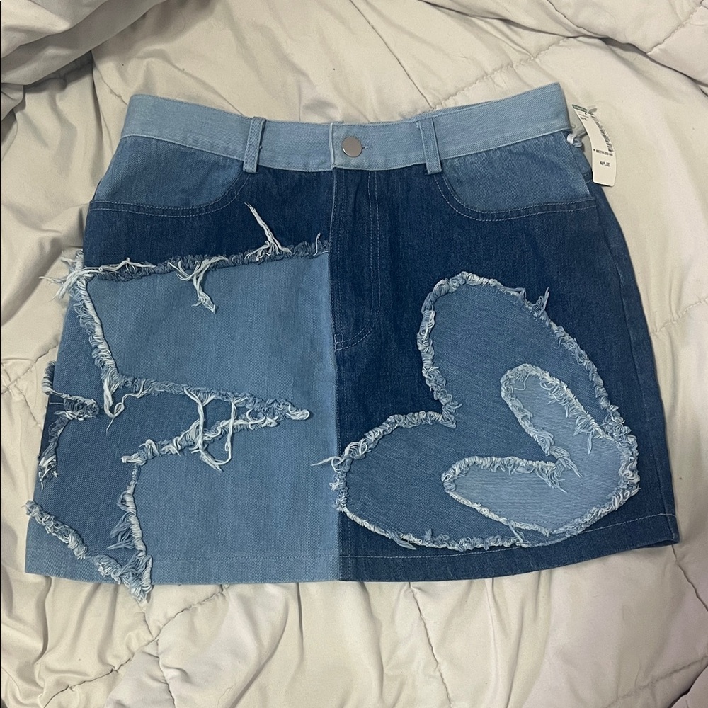 Simons A-Line Denim Skirt - Light Blue and Dark Blue
